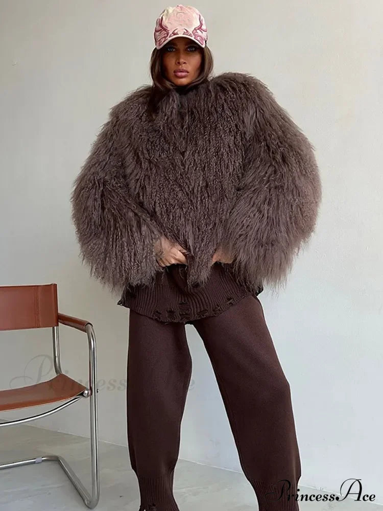 Burgundy Oversized Faux Fur Coat