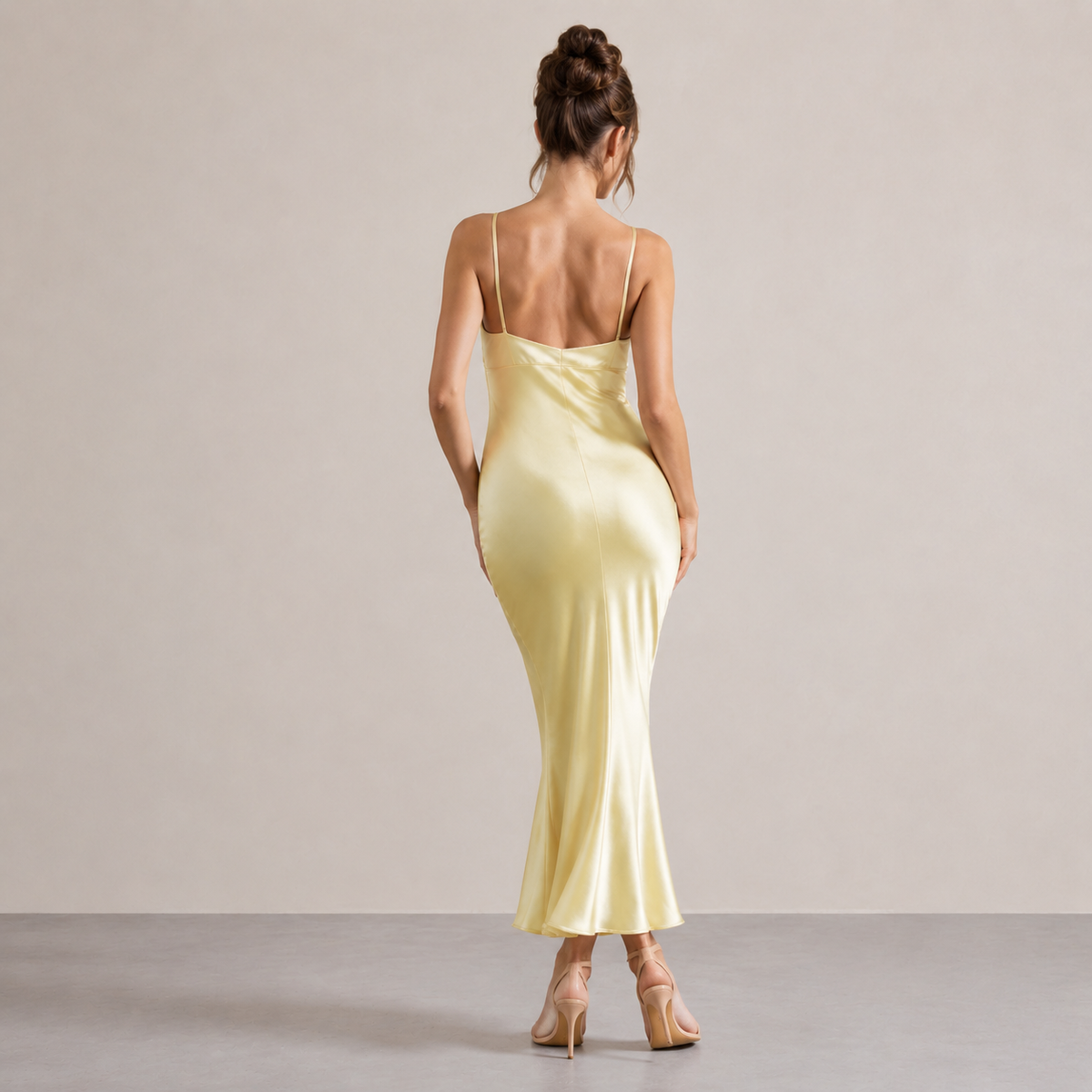 Lace Trim V-Neck Strappy Satin Slip Midi Dress 15