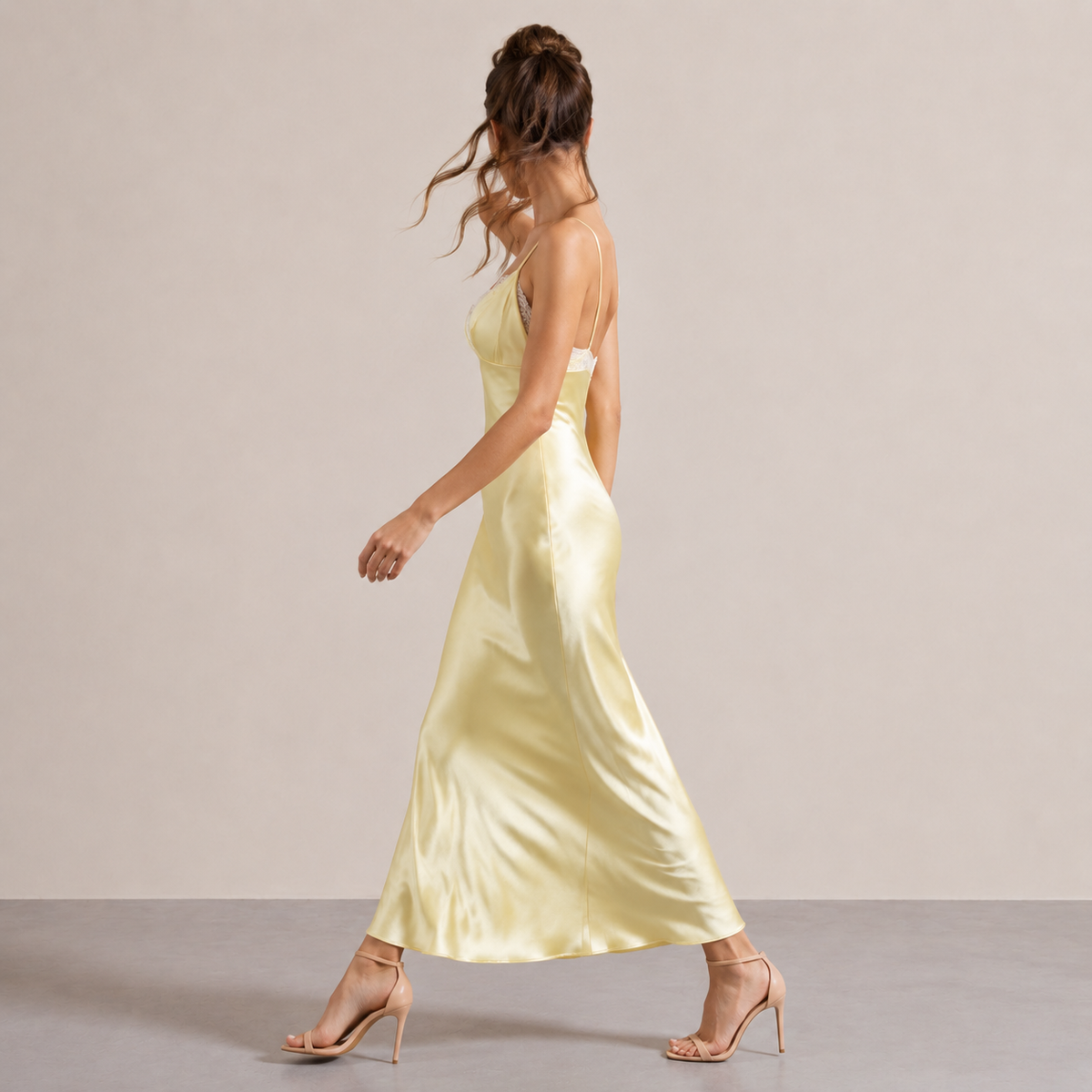 Lace Trim V-Neck Strappy Satin Slip Midi Dress 16