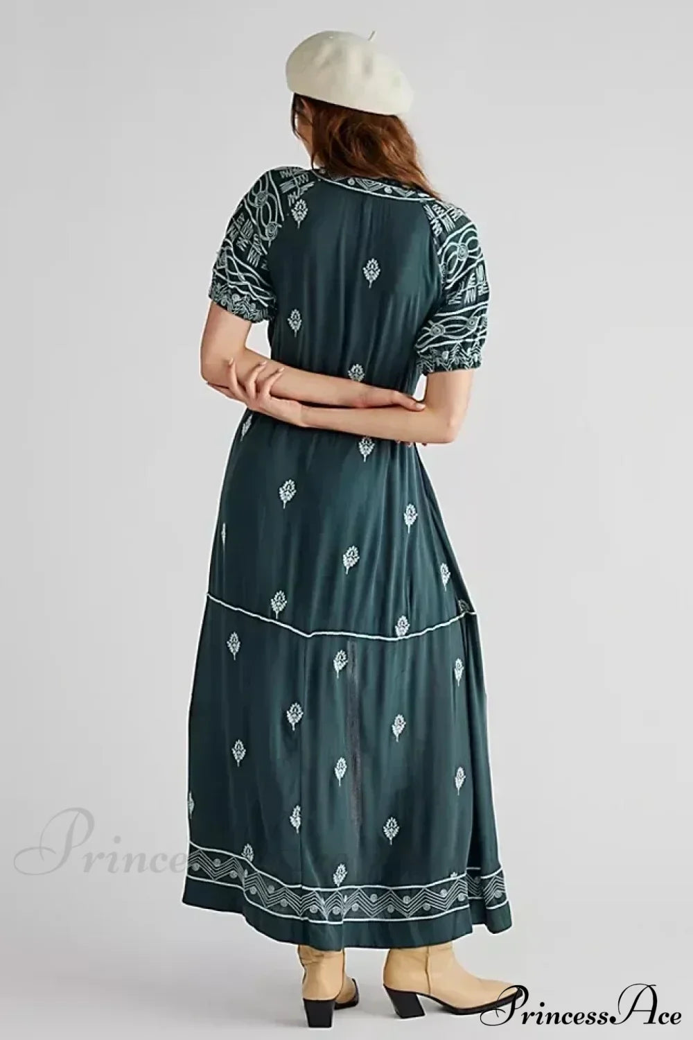 Button Down Embroidery Short Sleeve Chic Boho Dress