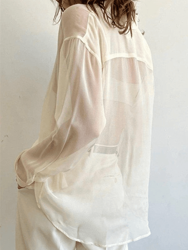 Sheer Button Up Shirt and Satin Trousers Set 3