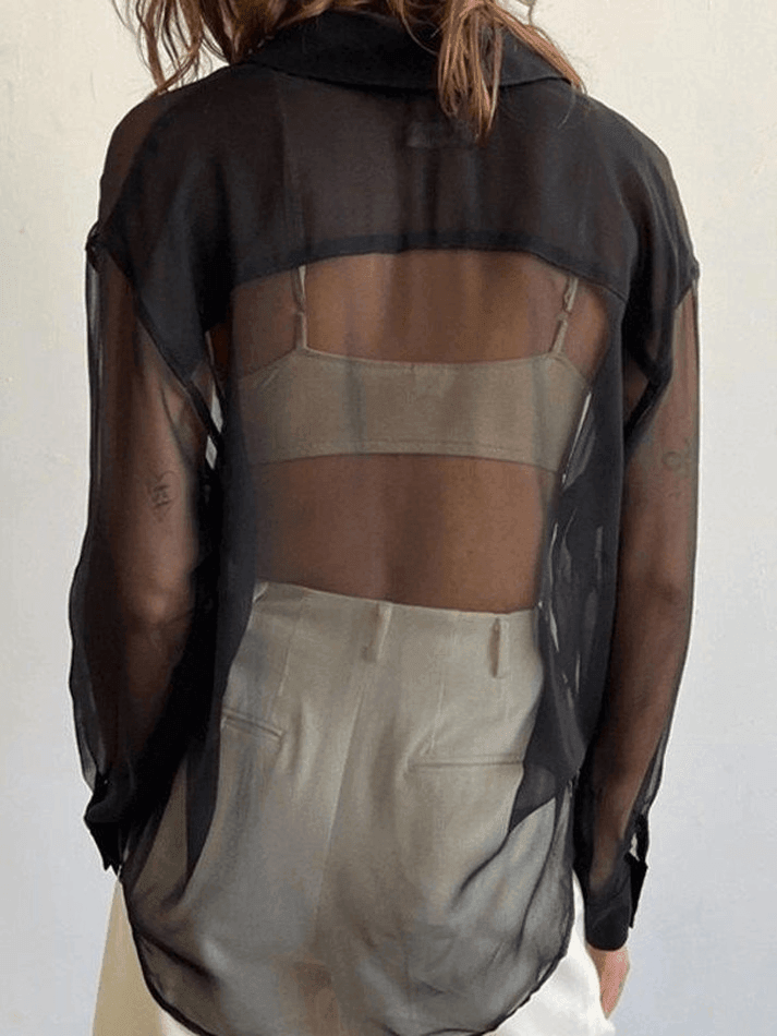 Sheer Chiffon Button-Up Shirt & Trouser Set