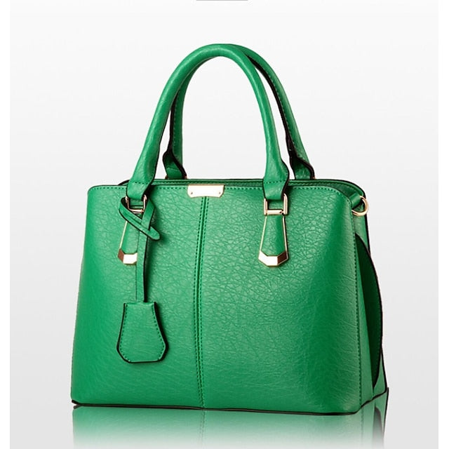 Leather Green Elegant Handbag Faux Structured