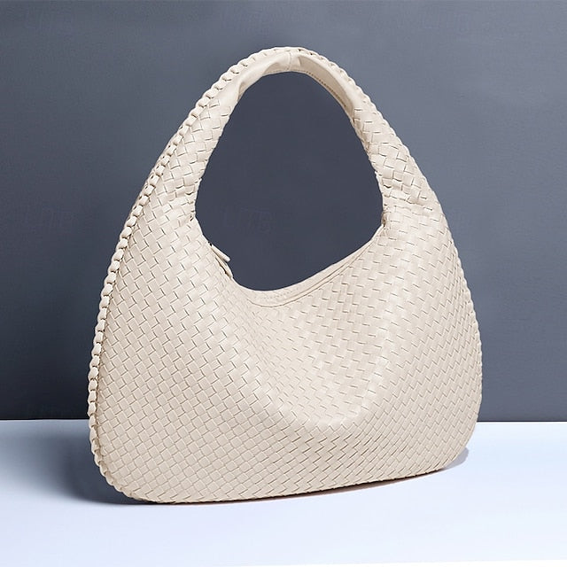 Chic Burgundy Hobo Woven Leather Bag Faux