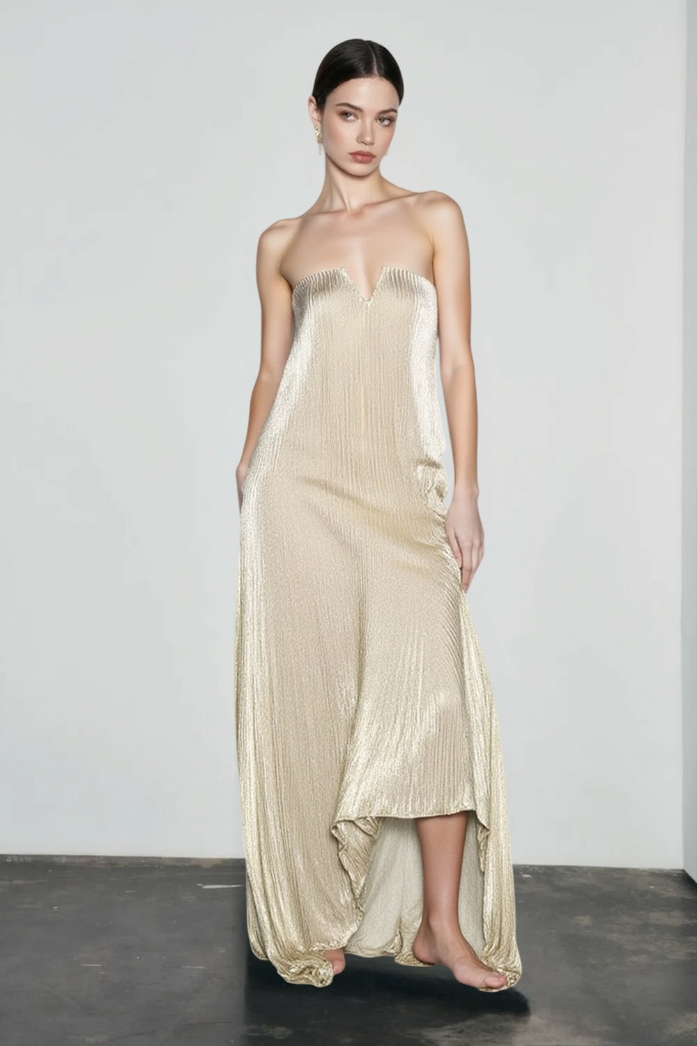 Pleated Strapless Sweetheart A-Line Maxi Gown 3