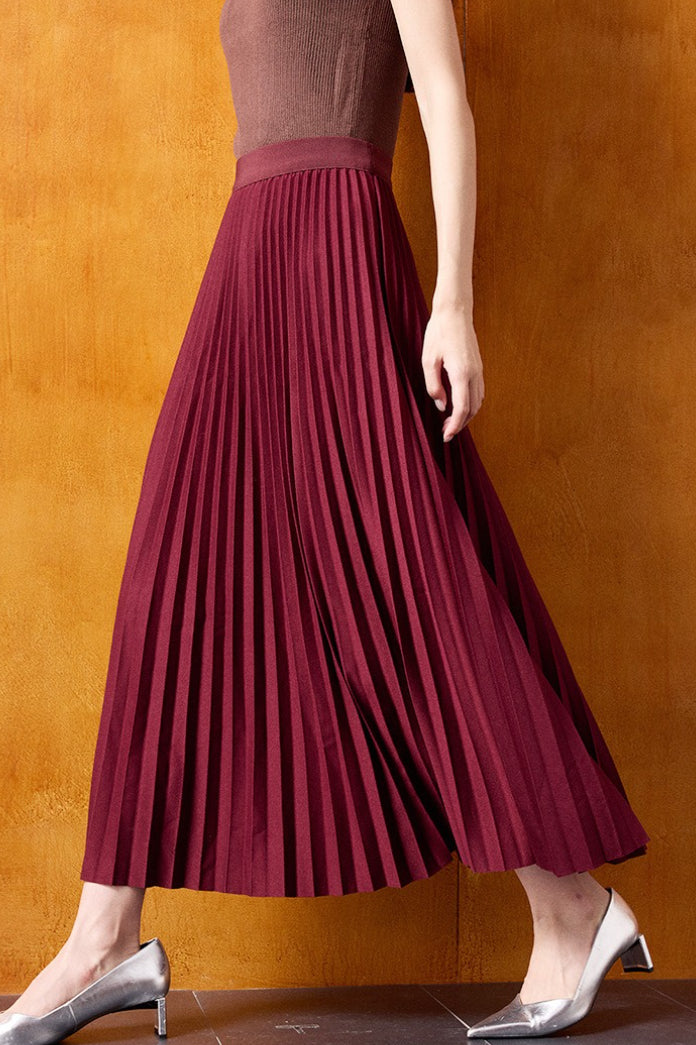 Vintage High-Waist Knit Pleated Midi Skirt