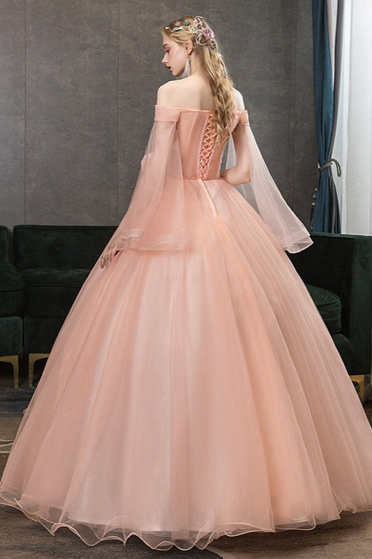 Tulle Off Shoulder Floral Ball Gown - View 2