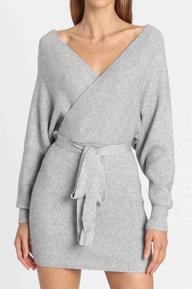 V Neck Knit Sweater Dress(3 Colors)  Fashionpara