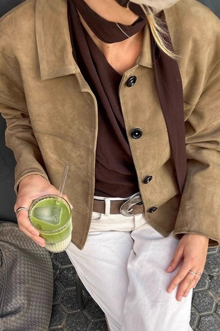 Vintage Khaki Suede Casual Jacket