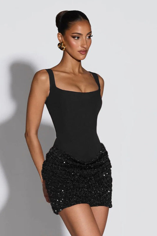 Square Neck Sleeveless Sequin Skirt Mini Dress 8