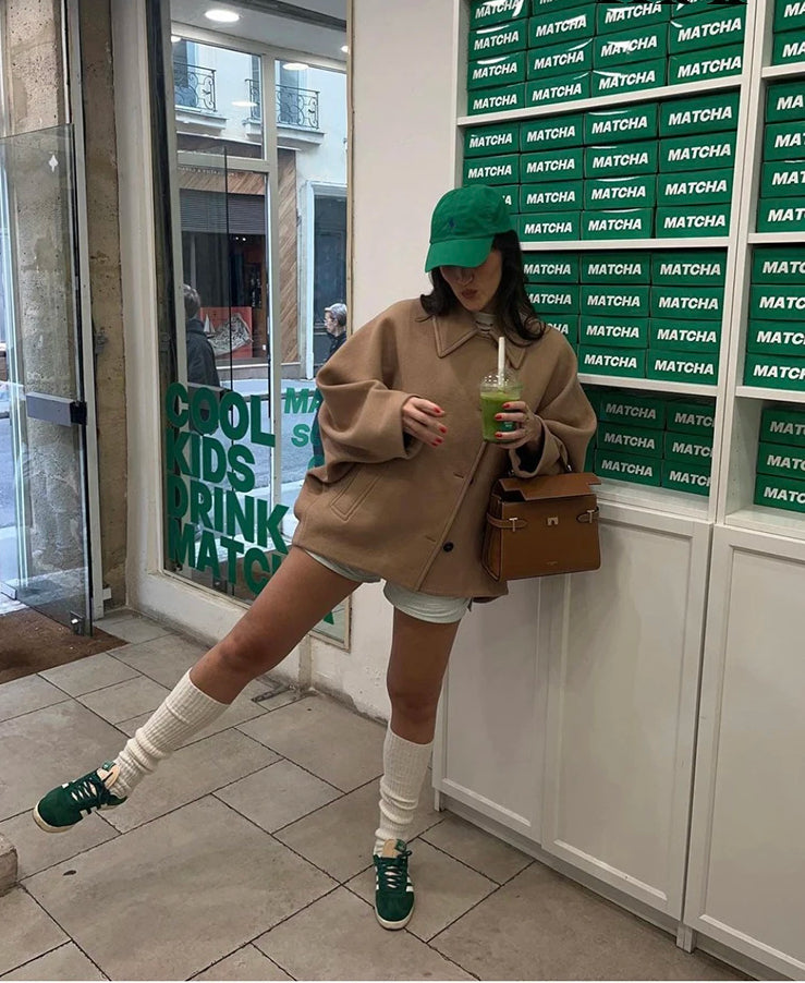 Vintage Khaki Lapel Wool Overcoat