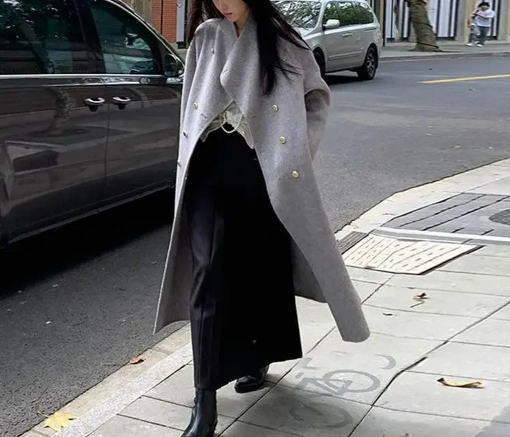 Grey Wool Loose-Fit Fleece Overcoat