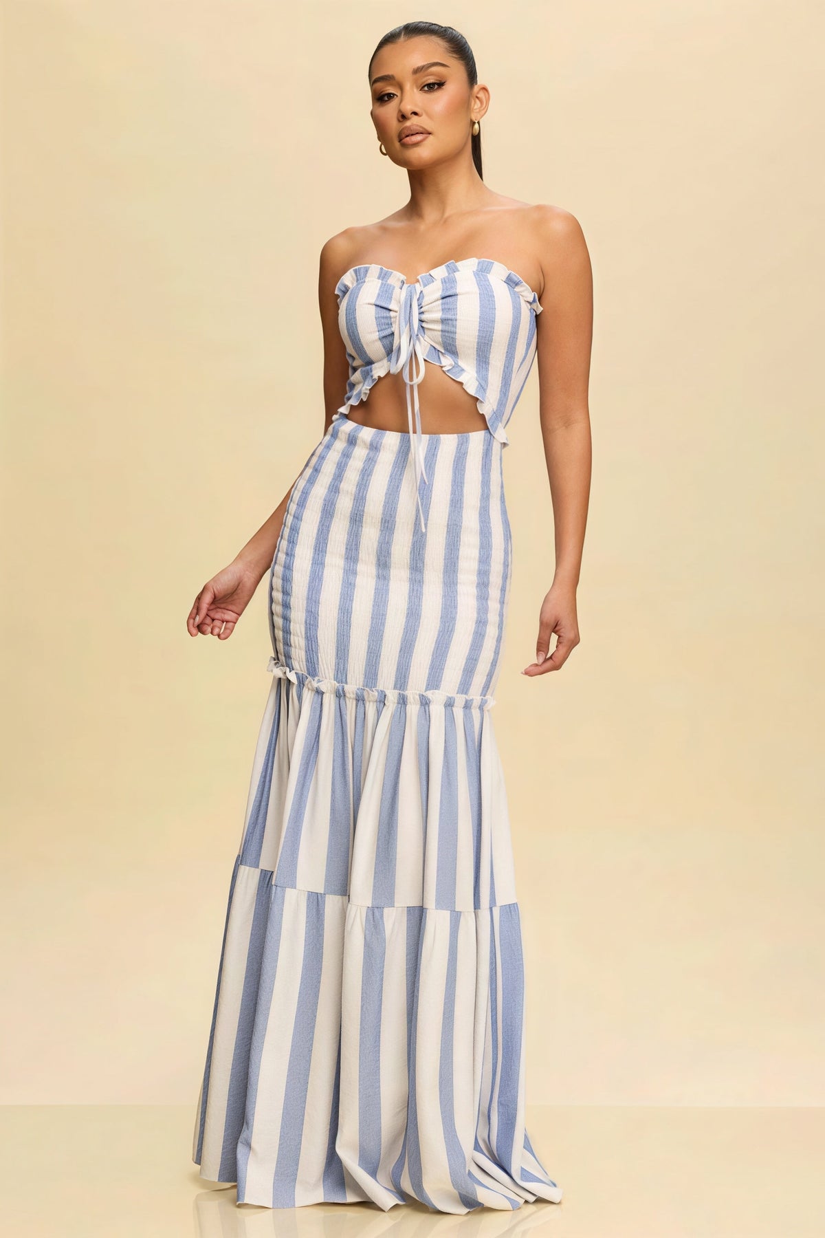 Striped Strapless Tie Front Two Piece Set