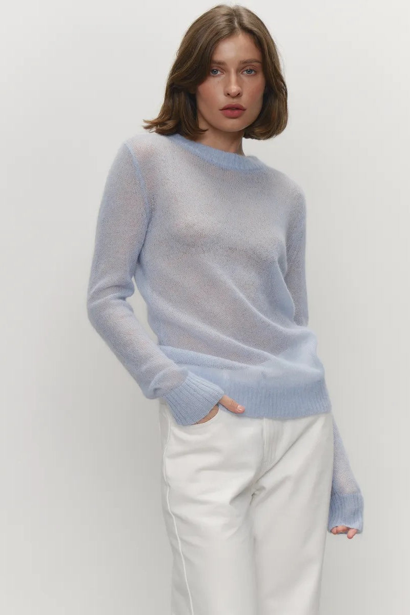 Sheer Pastel Round Neck Knit Top