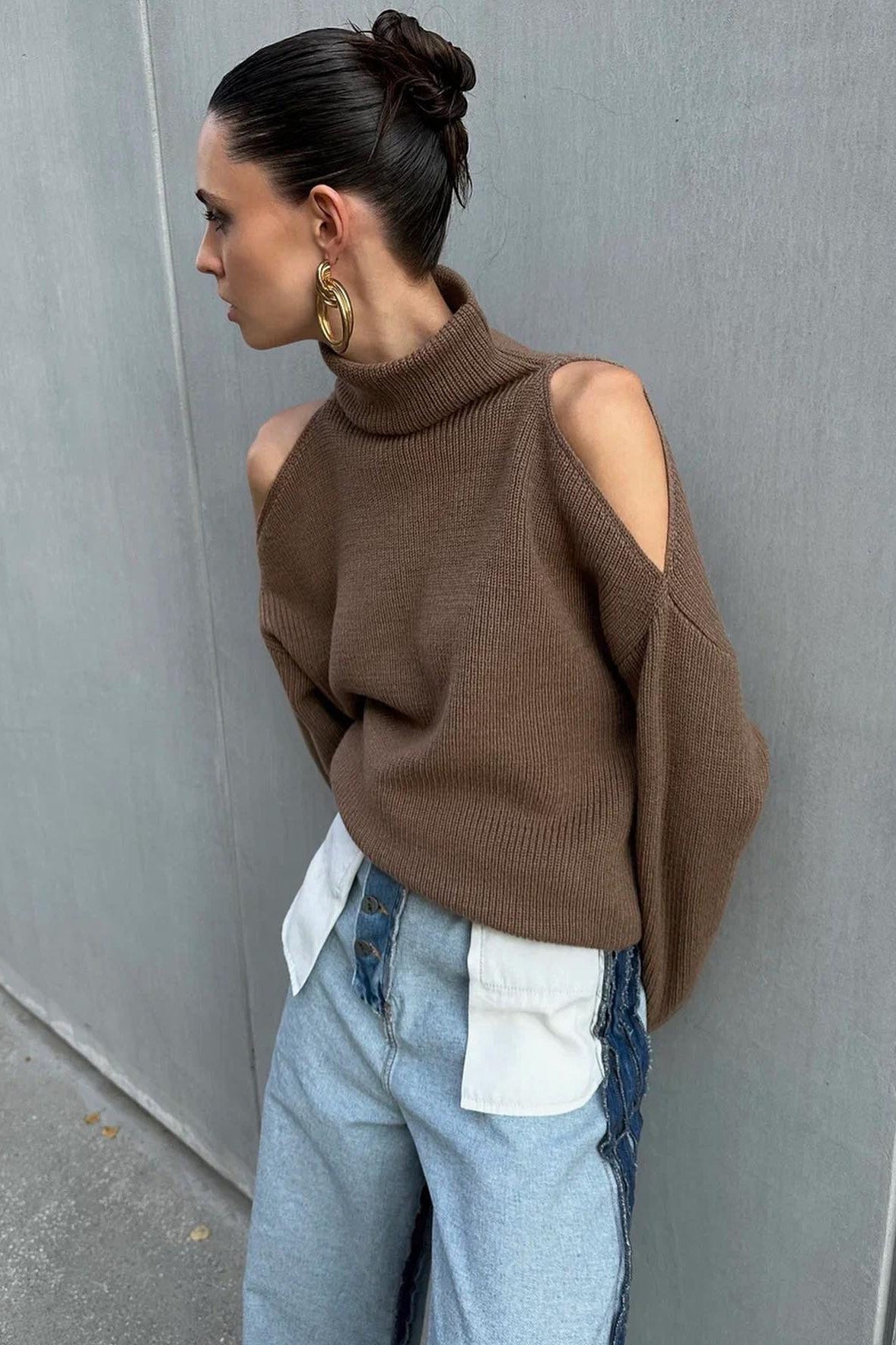 PrincessAce Off-Shoulder Turtleneck Knit Sweater in Style