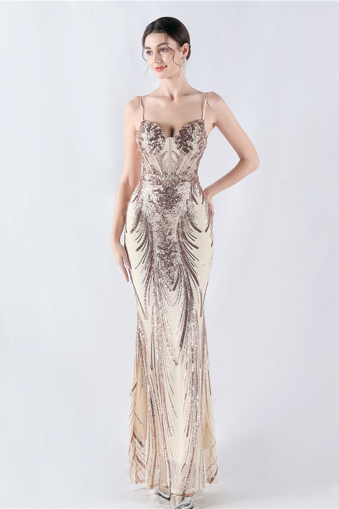 Sequin Spaghetti Strap Sweetheart Mermaid Formal Gown - View 22