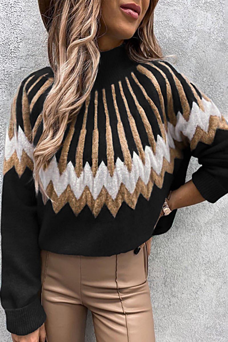 Turtleneck Geometric Print Sweater  Fashionpara