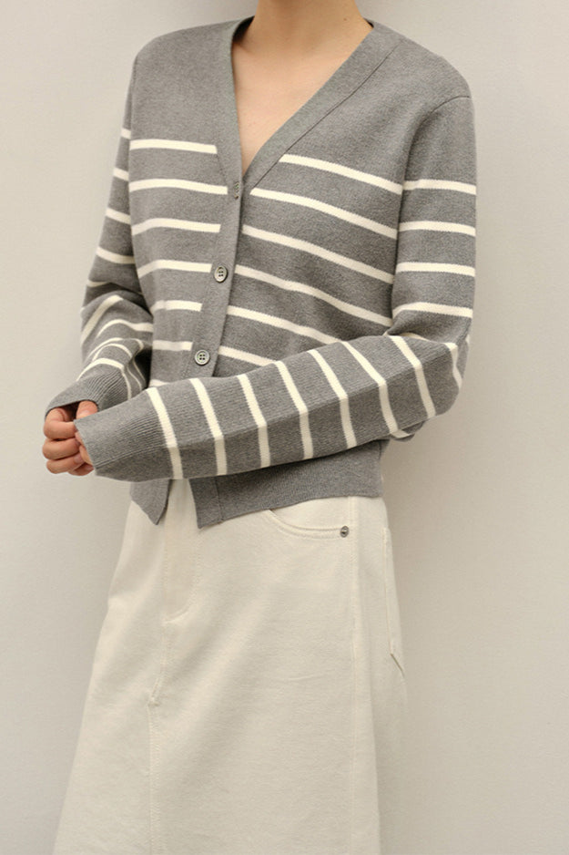 Colorblock Knit Striped V Neck Cardigan for Stylish Layering