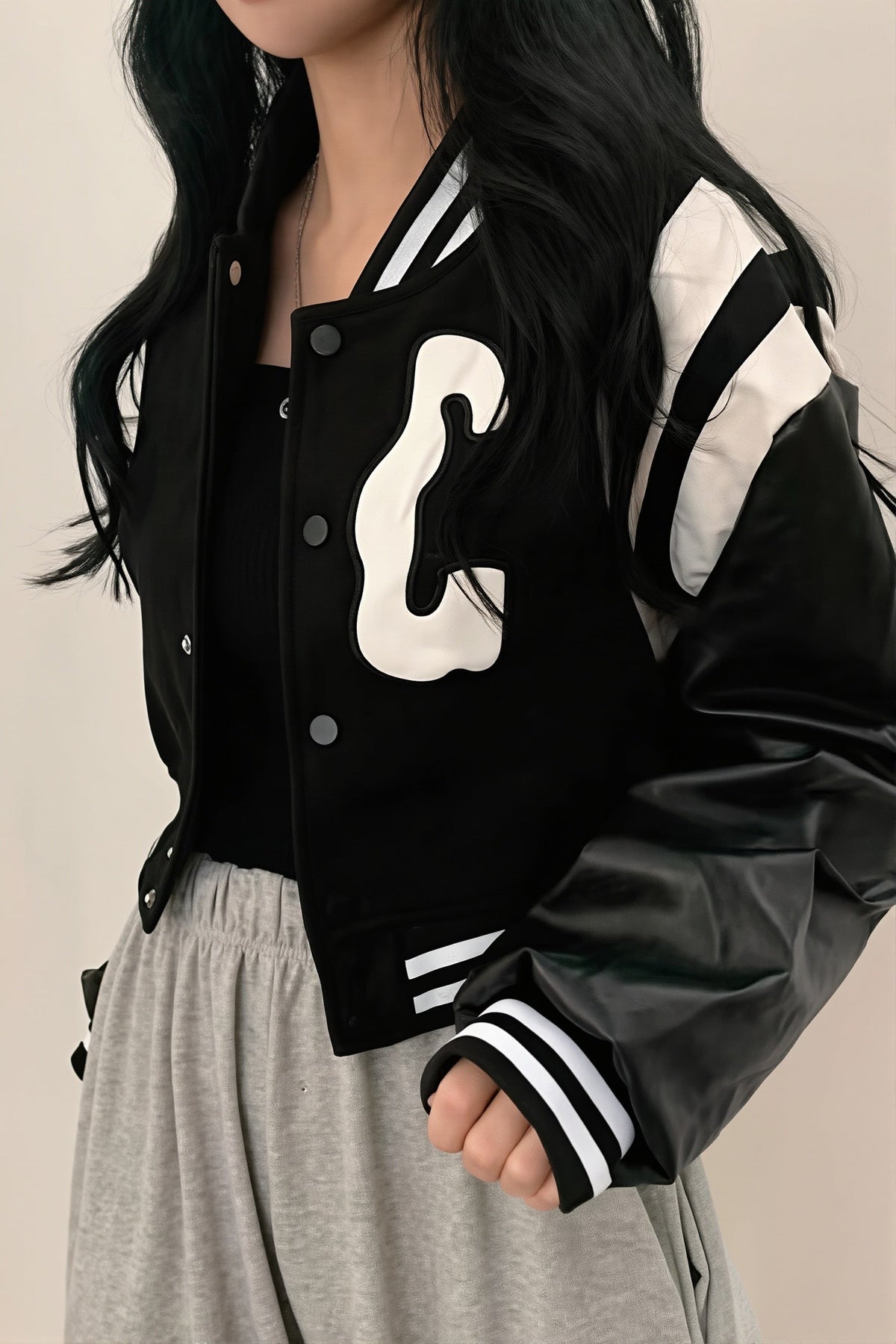 Cropped Letter Patch Varsity Jacket 4