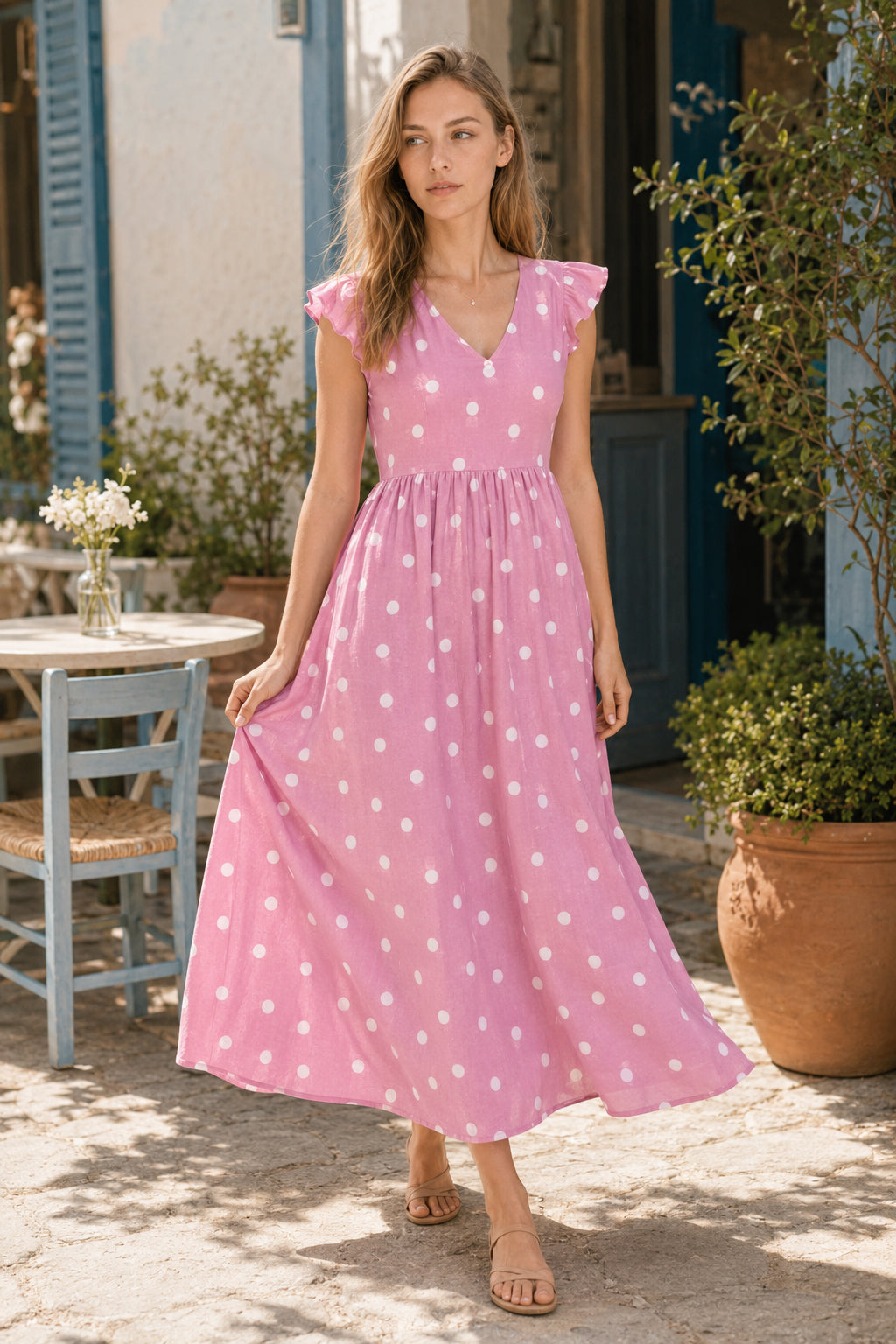 Polka Dot Print V-Neck Short Sleeve Dress 2