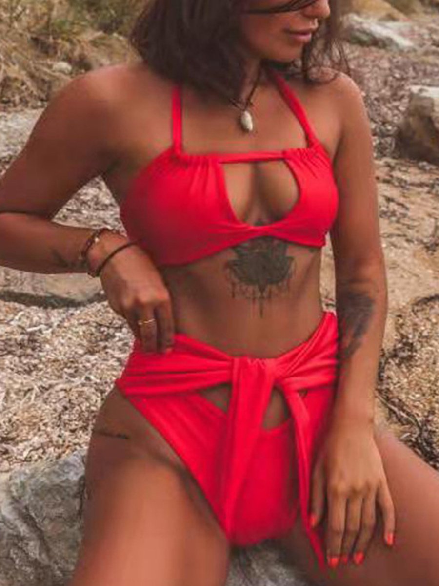 Solid Cut Out Bikini - Fashionpara