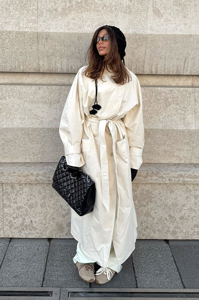 Wool Blend Belted Slim Fit Elegant Solid Overcoat