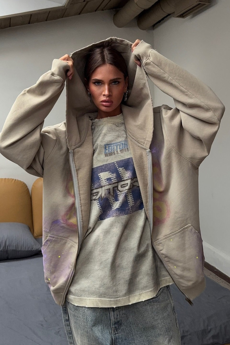 Vintage Street Style Zip Up Hoodie