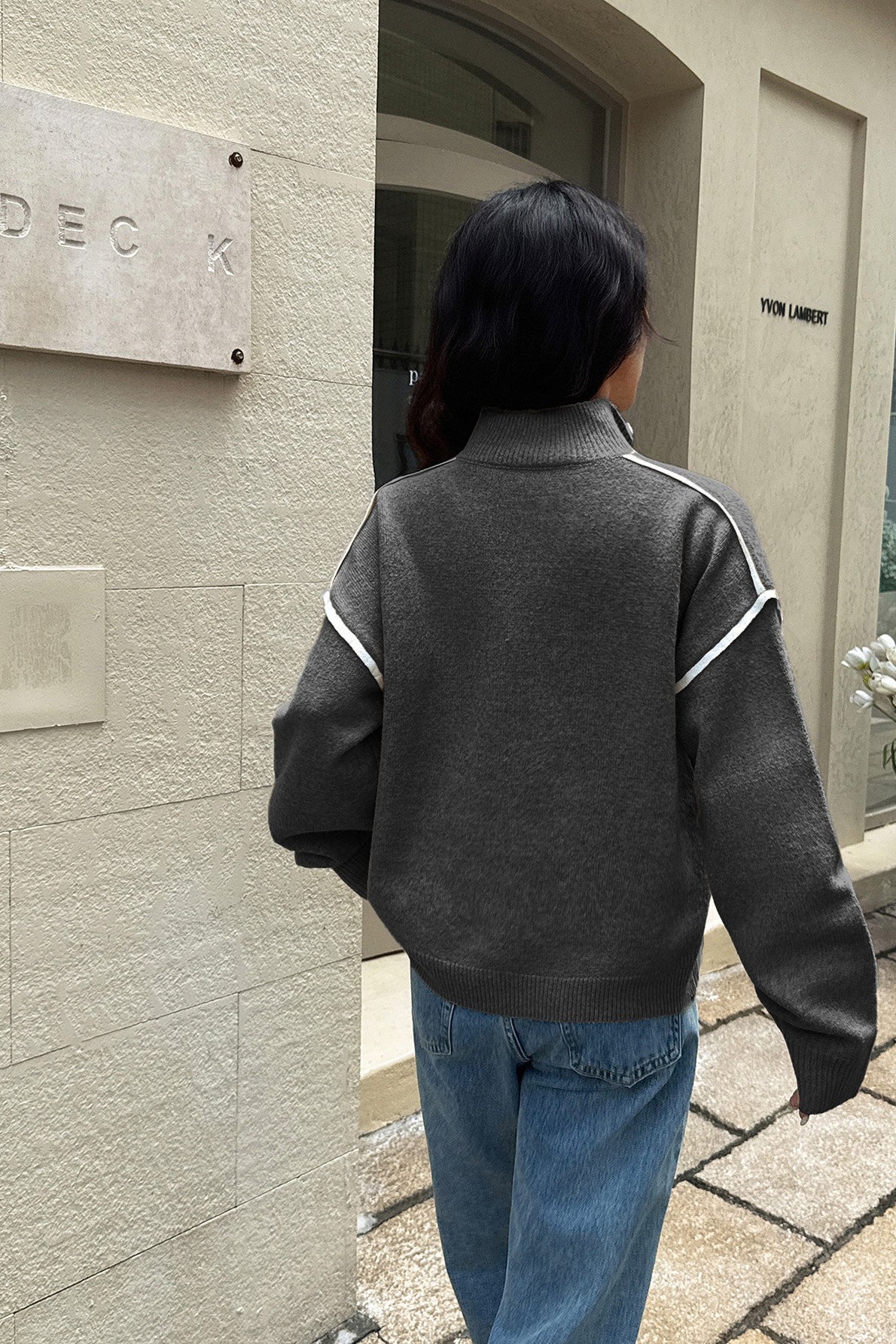 Casual Zip Front Long Sleeve Sweater