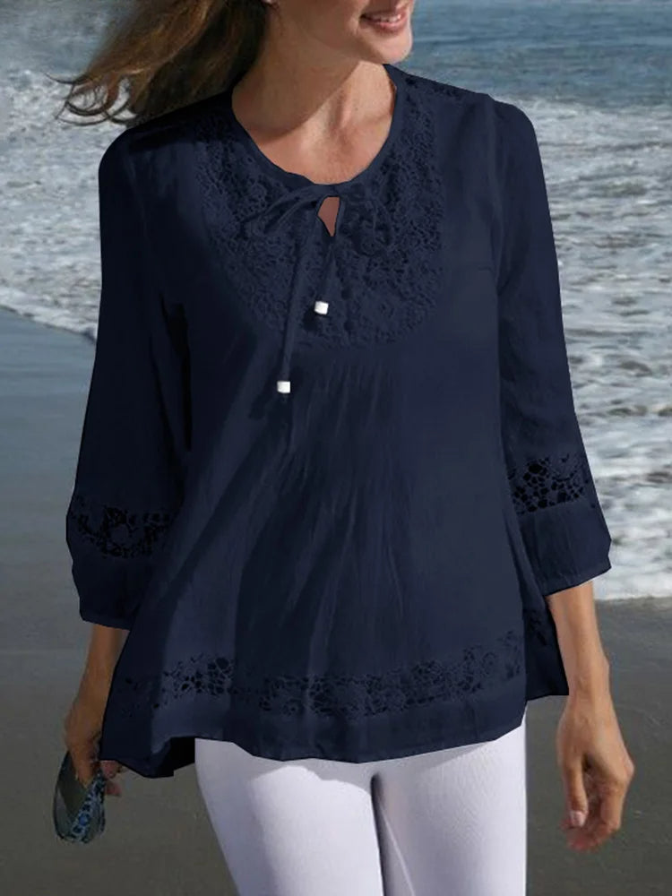Lace Crochet Casual Patchwork Blouse