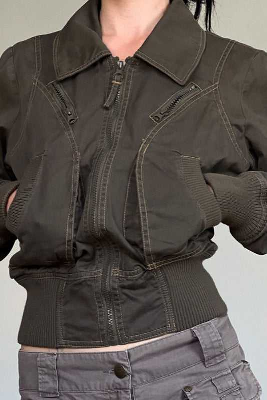 Zip Slimming Waist-Defined Cargo Jacket