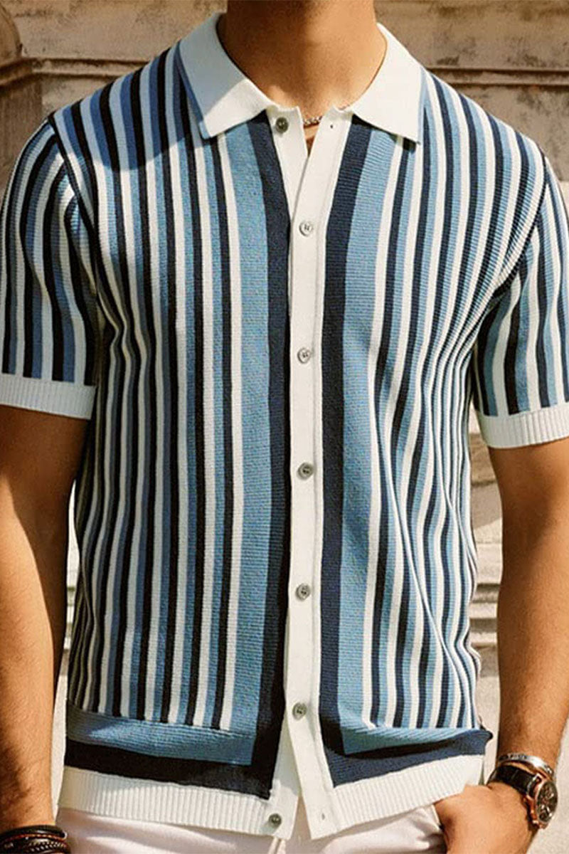 Uniqshe Men's Striped Polo Cardigan for Business Casual Wear