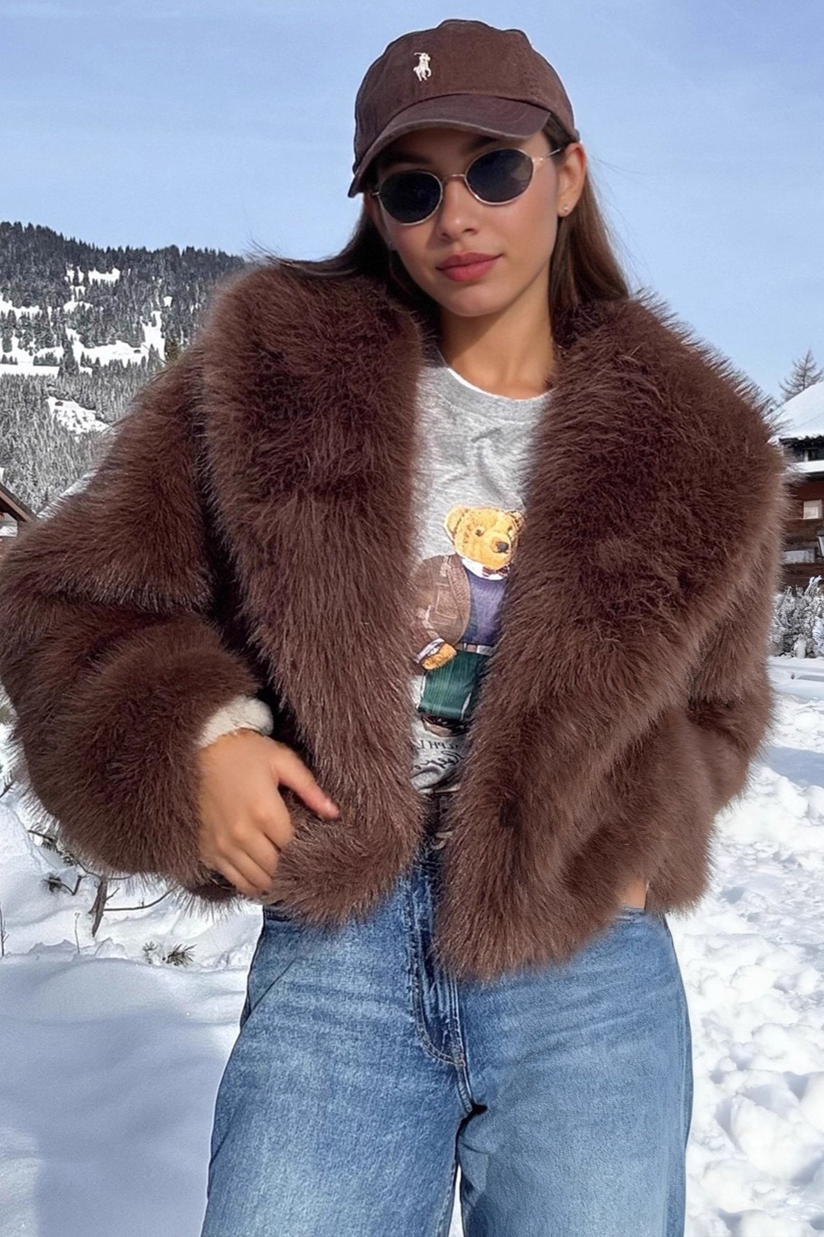 Slouchy Lapel Thick Faux Fur Effect Plush Winter Coat