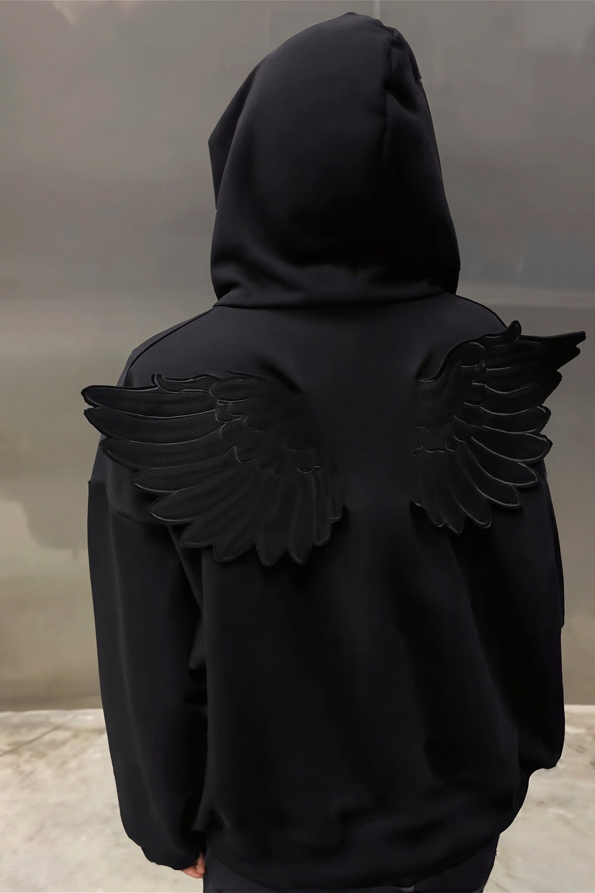 Angel Wing Applique Rhinestone Zip Hoodie