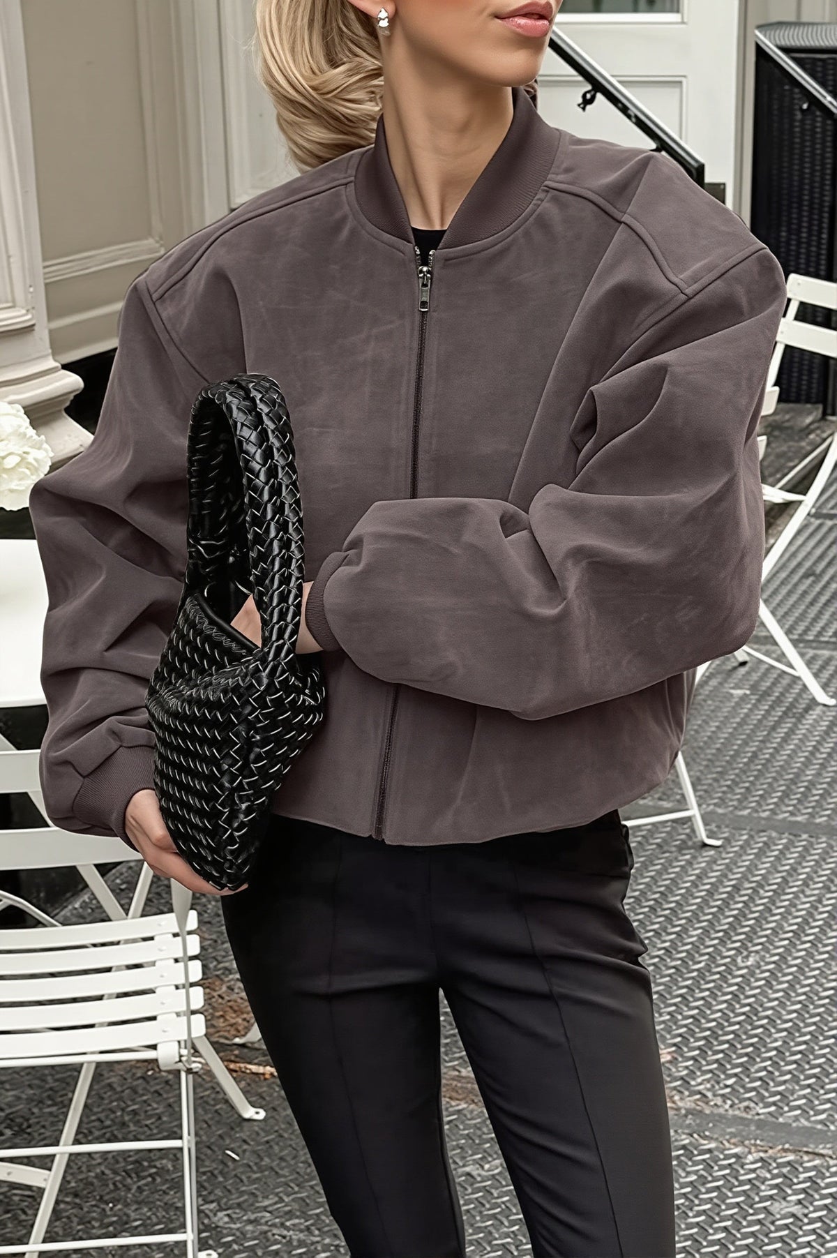 Suede Zip Front Balloon Sleeve Jacket 4