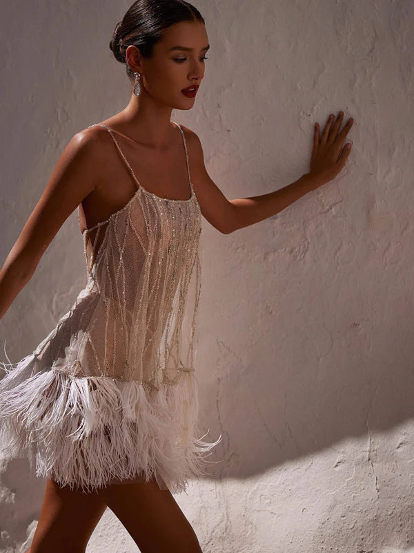 Backless Sequin Fringe Layered Mesh Party Dress - Fashionpara