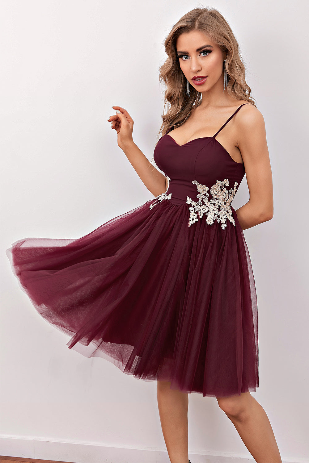 Burgundy Short Prom Homecoming Dress - Fashionpara