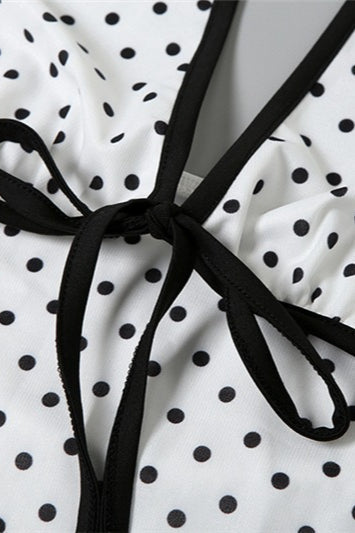 Floral Print Polka Dot Backless Tie Maxi Dress - Fashionpara