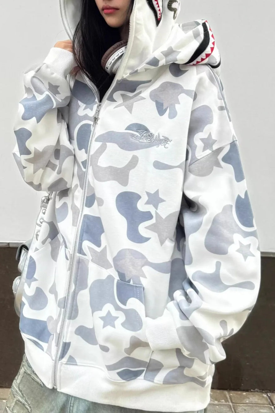 Double Hood Camo Embroidered Hoodie