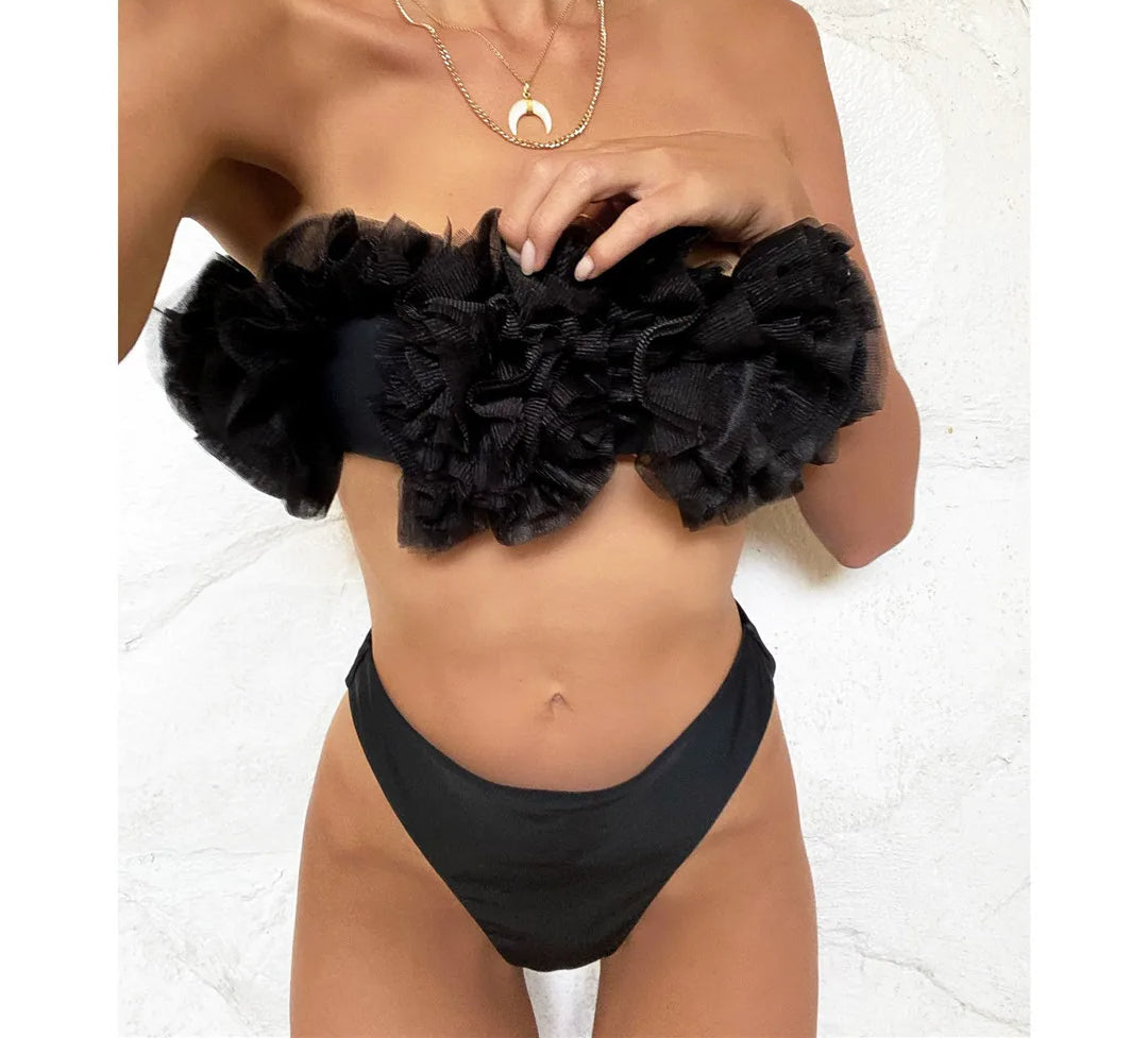 3D Flower Bandeau Bikini Set - Fashionpara