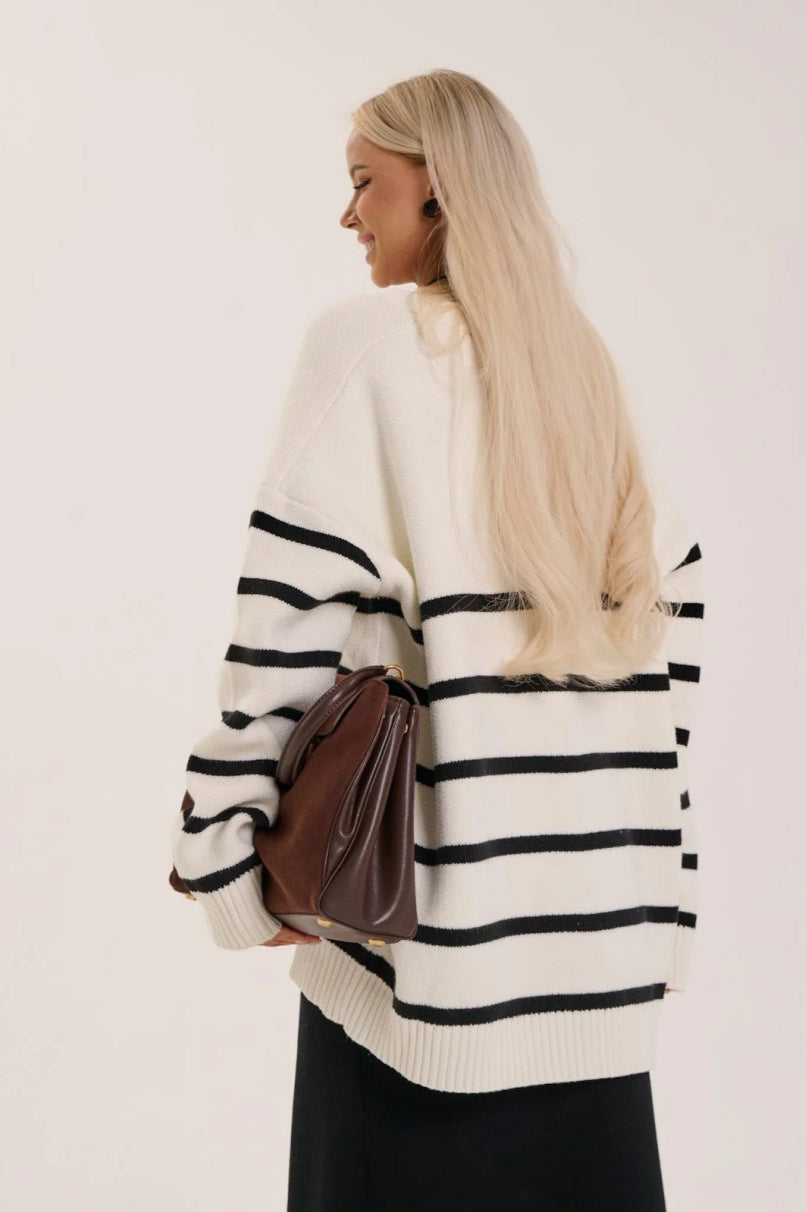 Slouchy Striped V Neck Cardigan for Effortless Style