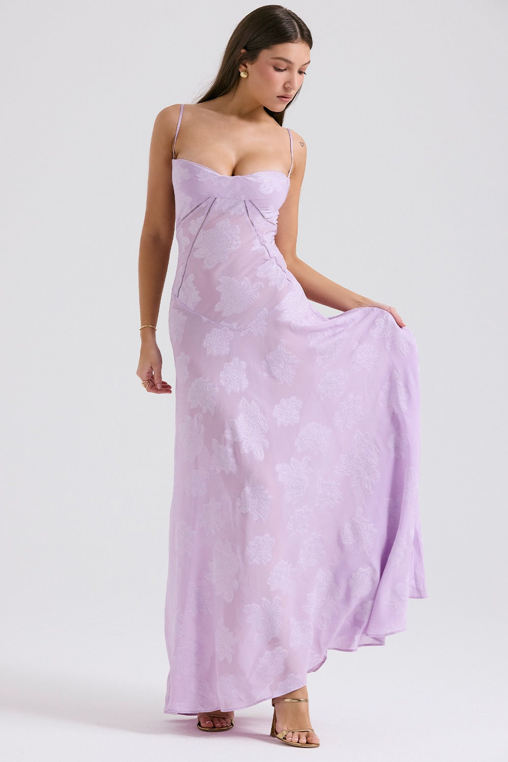 Floral Print Sweetheart Spaghetti Strap Slip Maxi Dress