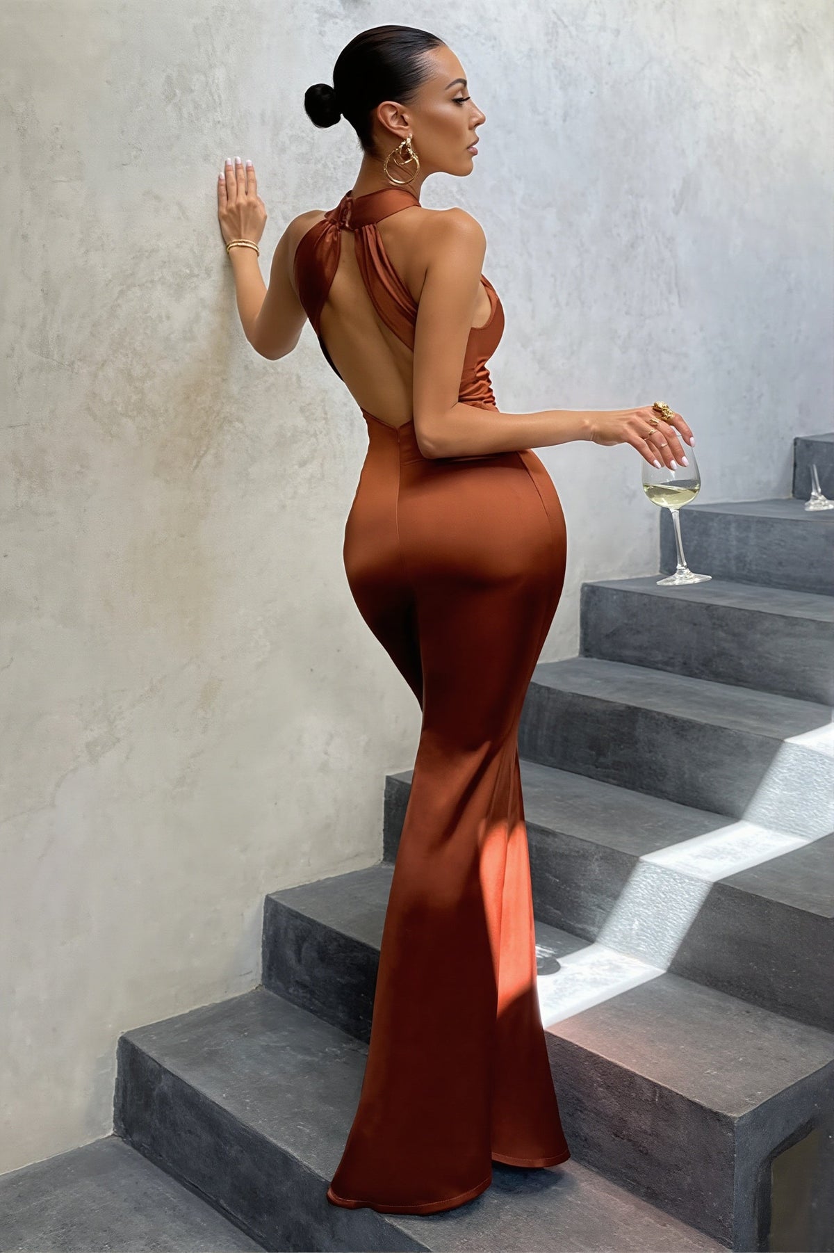 Satin One Shoulder Halter Neck Mermaid Gown