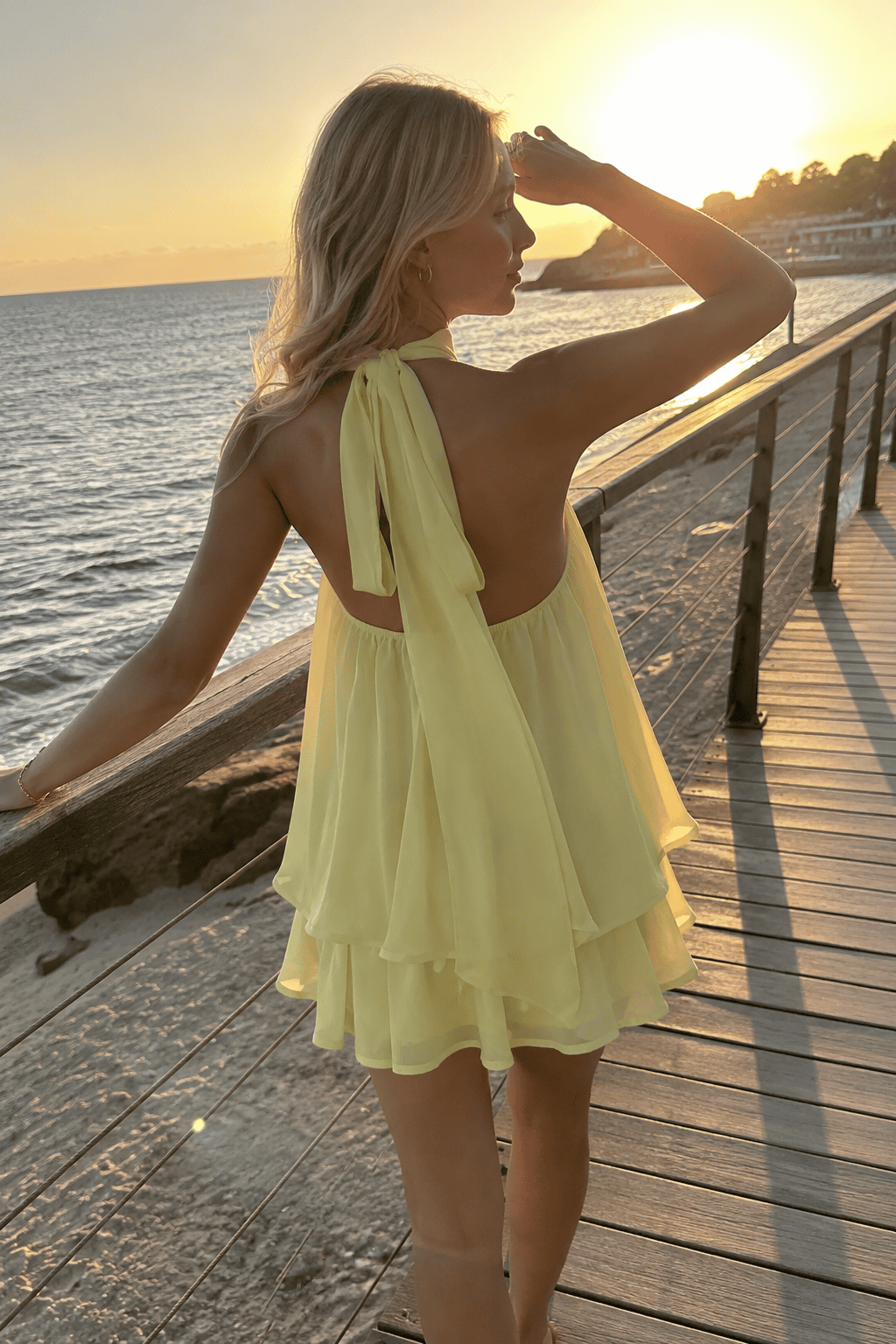 Chiffon Halter Neck Ruffle Fit and Flare Mini Dress 5