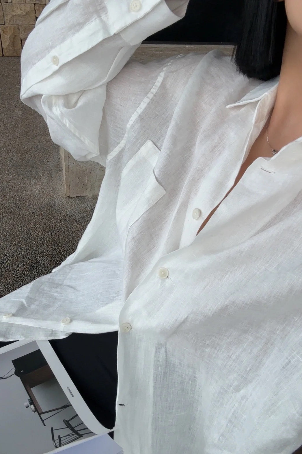 Linen Loose Fit Long Sleeve Blouse