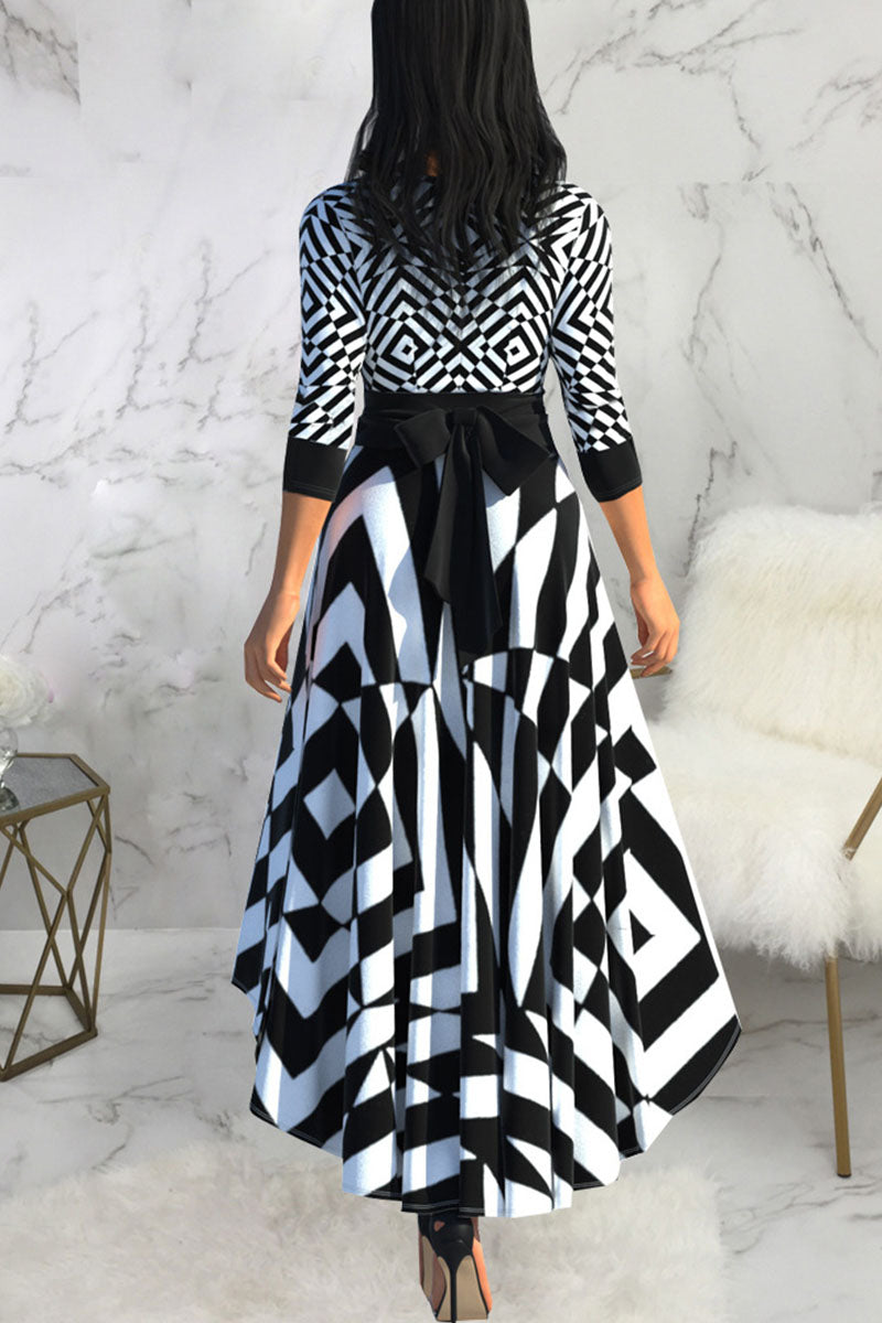 Casual Print Patchwork O Neck Straight Dresses Fashionpara