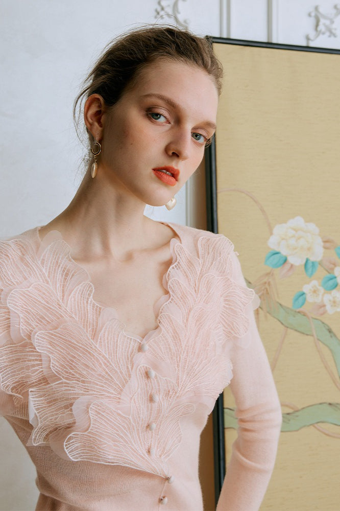 Feather Lace Detail Knit Top