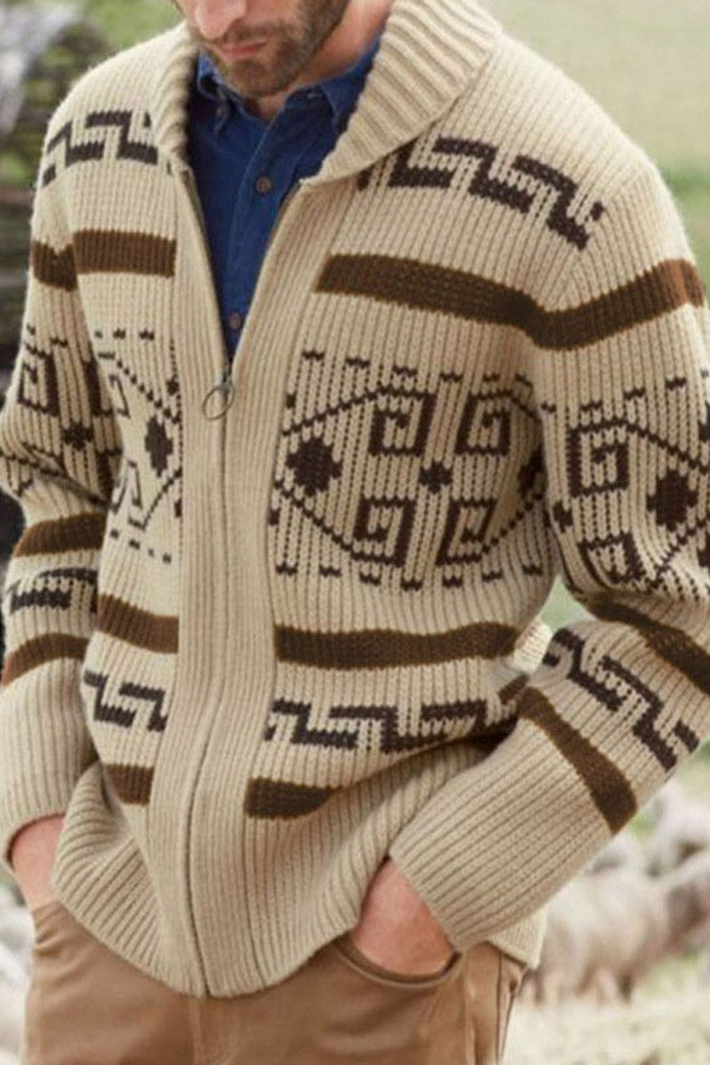 Men's Long Sleeve Printed Cardigan Knitted Jumper Jacket - Fashionpara
