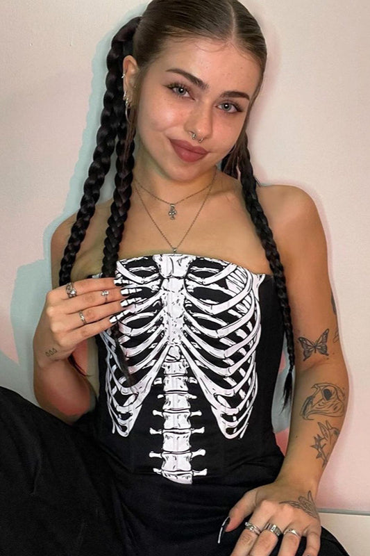 Skeleton Print Strapless Bustier Corset