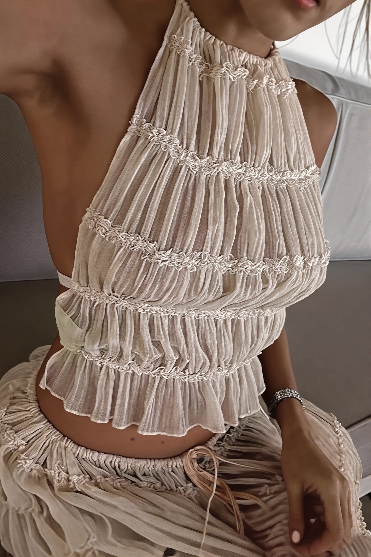 Backless Tiered Halter Top Skirt Set