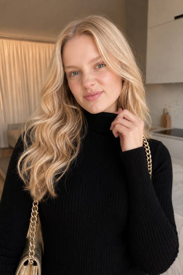 Ribbed Knit Turtleneck Long-Sleeve Sweater Mini Dress